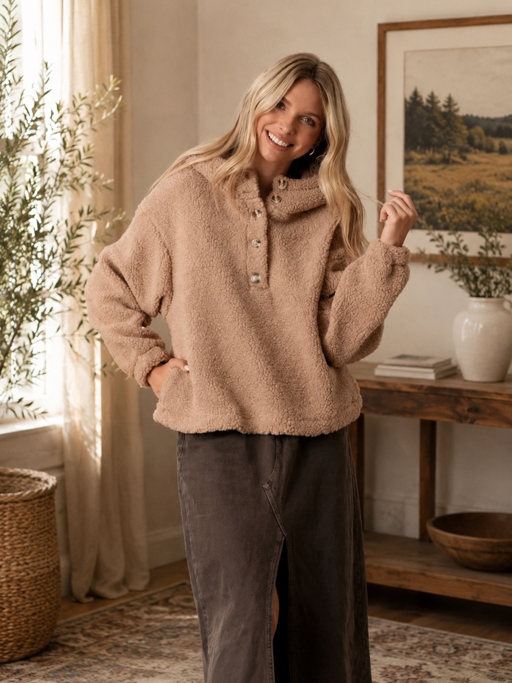 NWT Cozy Teddy Sherpa Hoodie Pullover in the prettiest warm mocha/tan shade 🤎
